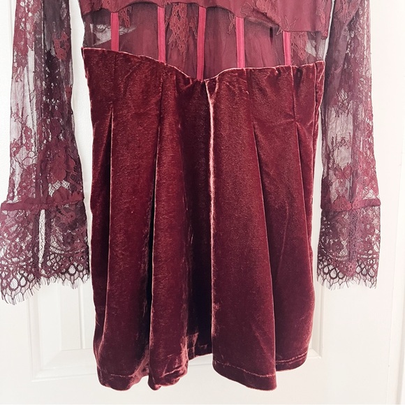 NWT Free People Marlie Long Sleeve Lace Dress - Maroon